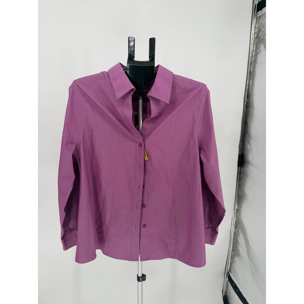 Investments Gold Label Shirt Womens 14W Purple NEW Non-Iron Cotton Button Up